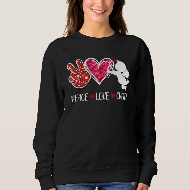 Moletom Peace Love Cupid Cute Red Leopard Valentine's Day  (Frente)
