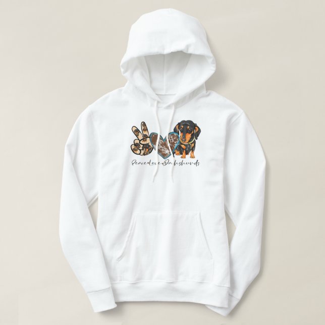 Moletom Peace Love Dachshund Dog Mãe Dachshund Lovers Wien (Frente do Design)