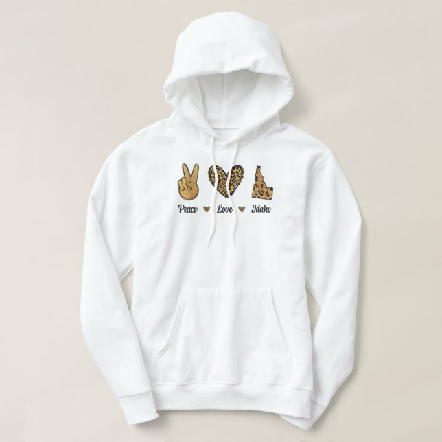 Moletom Peace Love Idaho Leopard Flag Map Souvenirs Para M (Frente do Design)