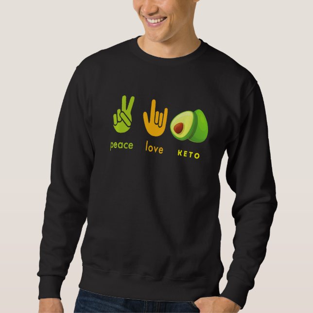 Moletom Peace Love Keto Funny Hand Sign And Avocado Design (Frente)