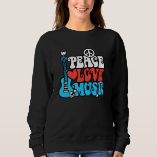 Moletom Peace Love Music Retro Rock Roll Guitar Peace Symb