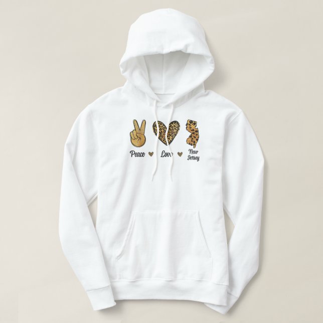 Moletom Peace Love New Jersey Lepard Flag Map Souvenirs M (Frente do Design)