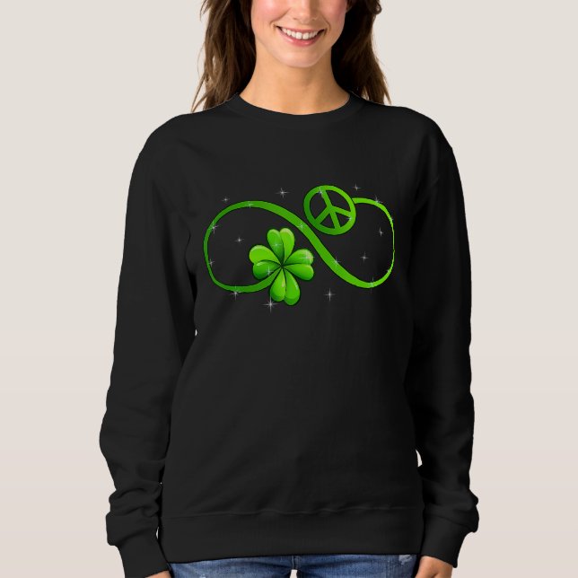 Moletom Peace Love Shamrock Irish Happy Rua Patrick Day (Frente)