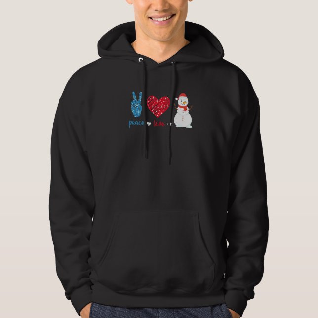 Moletom Peace Love Snowman Leopard Heart Santa Hat  Christ (Frente)