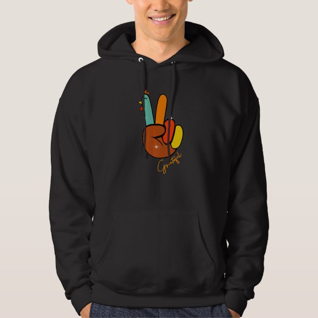 Moletom Peace Love Turkey Grateful Turkey Hand Sign Thanks (Frente)