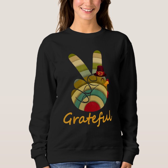 Moletom Peace Love Turkey Grateful Turkey Sinal Obrigados (Frente)