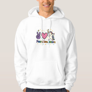 Moletom Peace Love Unicorn Cute Rainbow Dab