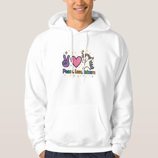 Moletom Peace Love Unicorn Cute Rainbow Dab (Frente)