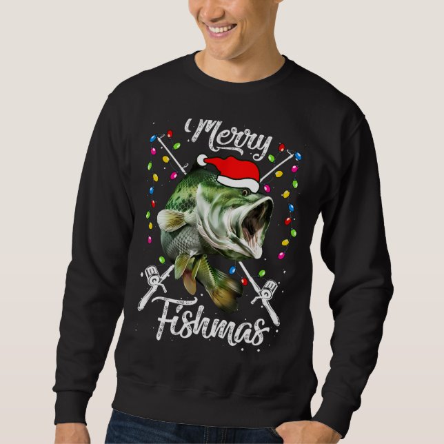Moletom Peixe de Pesca Engraçado Feliz de Natal Presente (Frente)