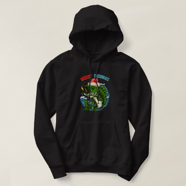 Moletom Peixe de Pesca Engraçado Feliz de Natal Presente (Frente do Design)
