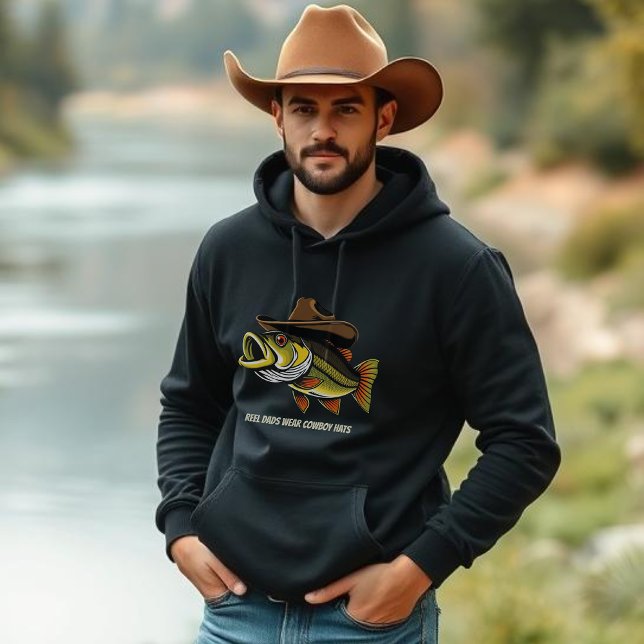 Moletom Peixe engraçado Vestindo um Pai de chapéu de cowbo (Bass Fish with a Cowboy Hat Funny Hoodie for Fathers Day)