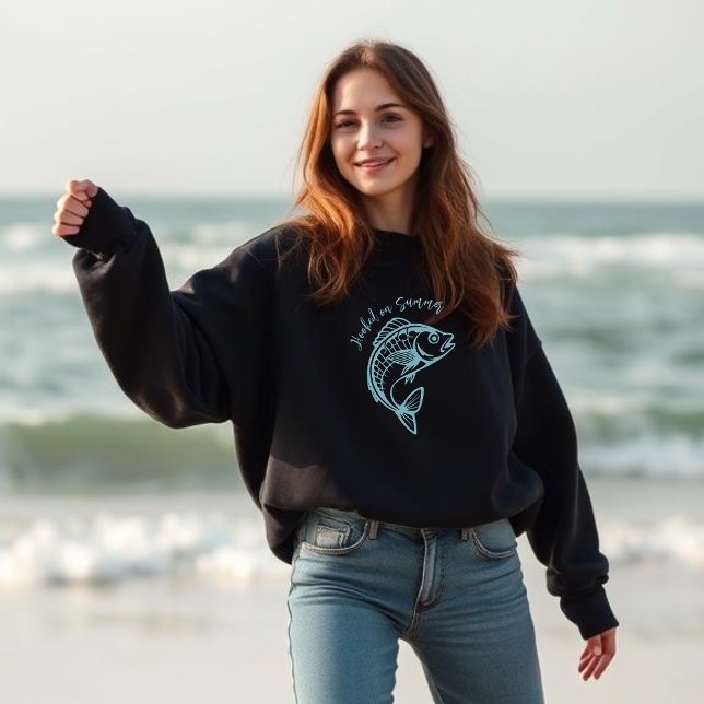 Moletom Peixe viciado em azul-luz de Verão (Fish Hooked on Summer-Light Blue)