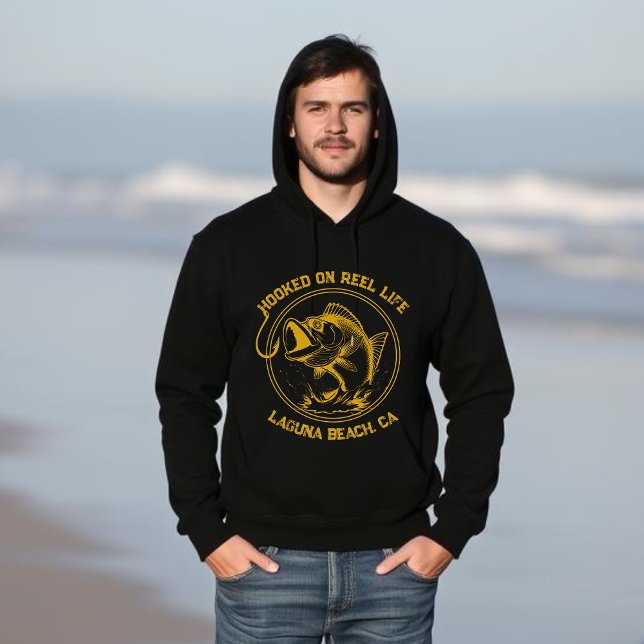 Moletom Peixes viciados em vida real (Fish Hooked on Reel Life Black and Gold Hoodie)