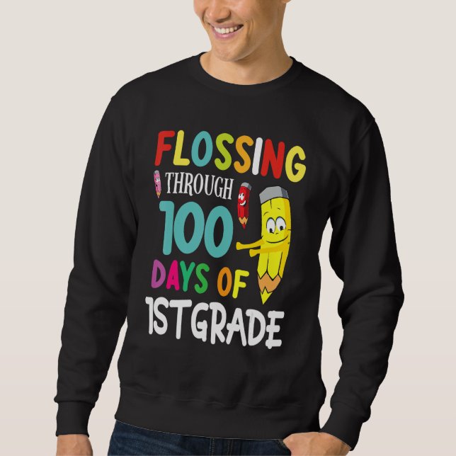 Moletom Pencil Student Senior Flossing Through 100 Days Of (Frente)