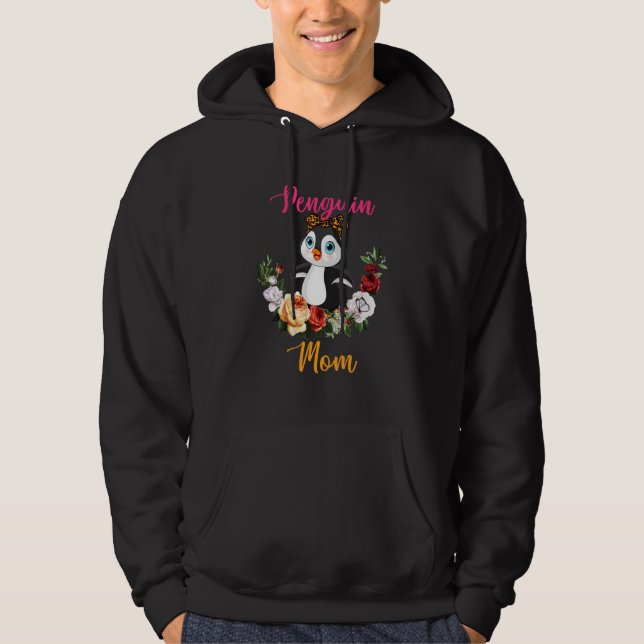 Moletom Penguin Mom Floral Penguin Bow Tie Lover Mother's  (Frente)