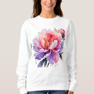 Moletom Peônia Floral Abstrata em Aquarela Gotejante