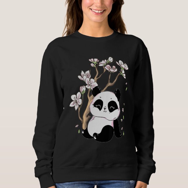 Moletom Pequeno Panda Bonita Com Flores Na Árvore (Frente)