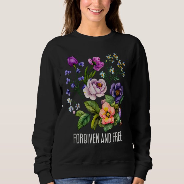 Moletom Perdoado e livre Floral para Mulheres Flores Fé (Frente)