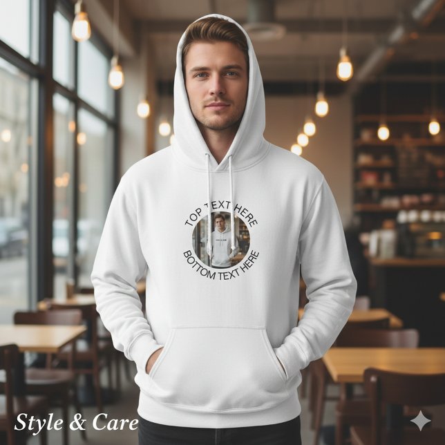 Moletom Personalizado com Texto Circular e Imagem  (Circle Text with Image Stylish Personalized Hoodie)