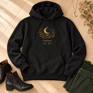 Moletom Personalizado Lua Dourada Mariposa Botânica Witchy