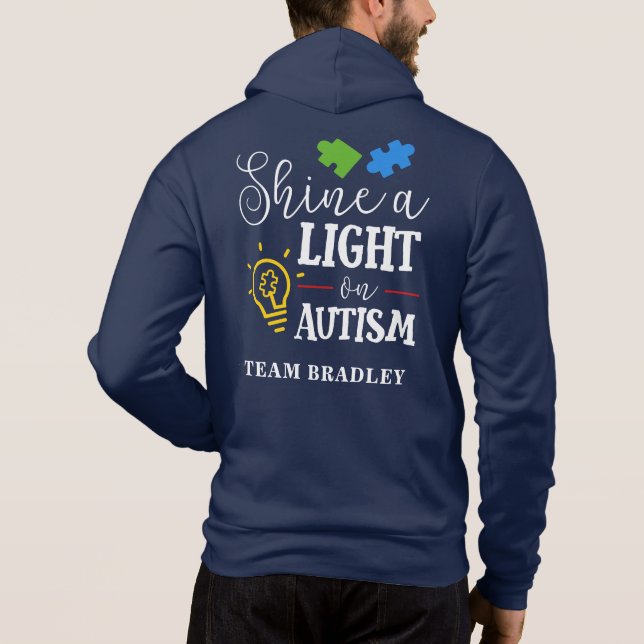 Moletom Personalizado Mostra Uma Luz no Autismo Equipe Cor (Verso)