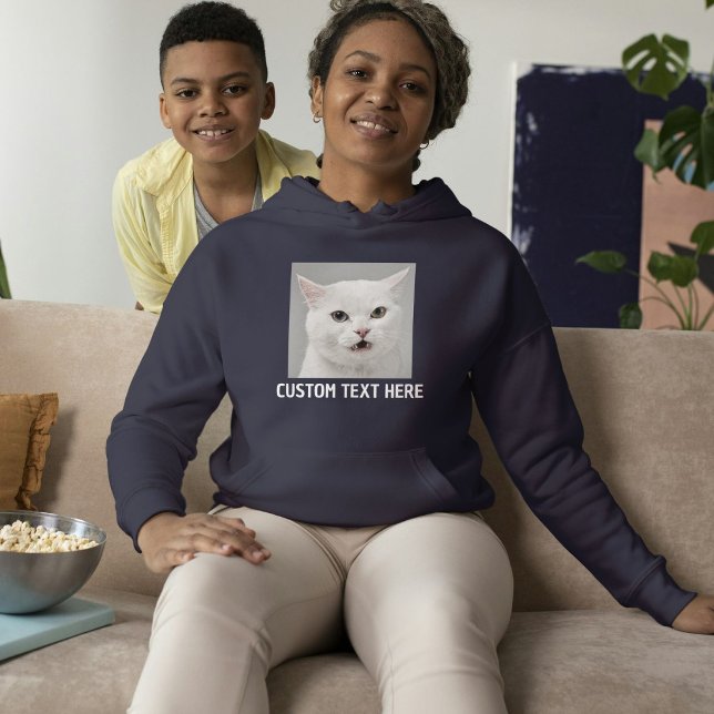 Moletom Personalize Amante de Gato Azul Marinho Texto Bran (Criador carregado)