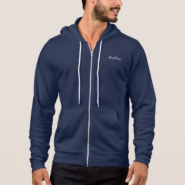 Moletom Personalize seu nome Zip Front Marinho Unisex Hood (Frente)