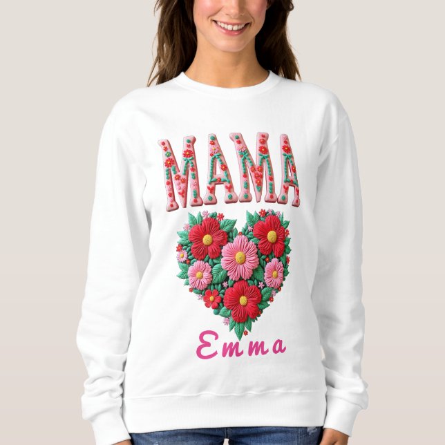 Moletom Personalized Mama Heart Floral Custom Gift (Frente)