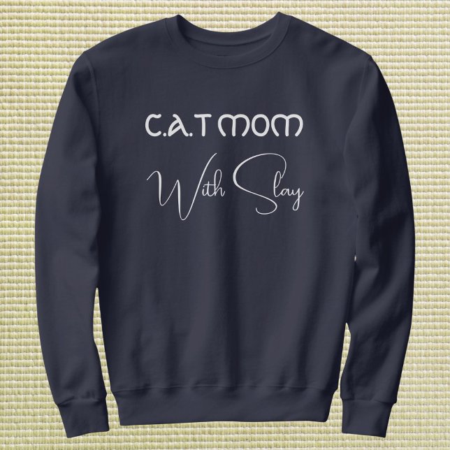 Moletom Personalized Pet Lover Script Cat Mom Navy Blue (Criador carregado)