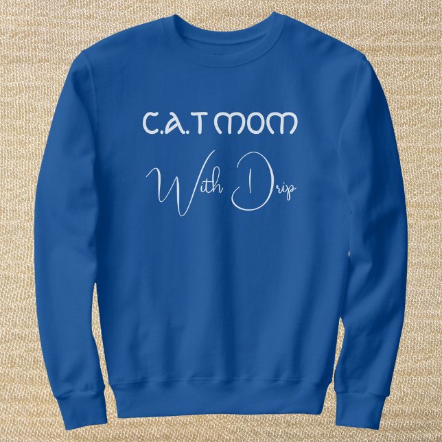 Moletom Personalized Pet Lover White Script Cat Mom Blue (Criador carregado)