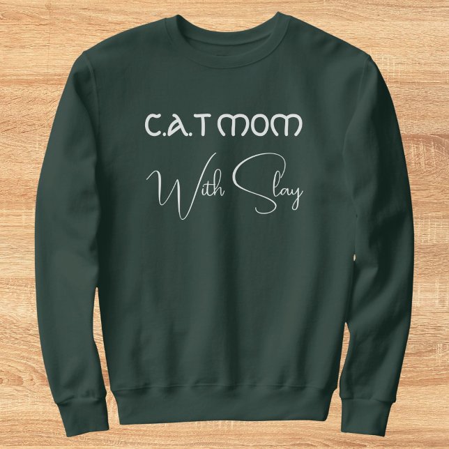 Moletom Personalized Pet Lover White Script Cat Mom Green (Criador carregado)