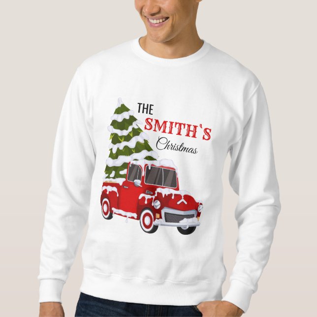 Moletom Personalized Red Pickup Truck Christmas Family (Frente)