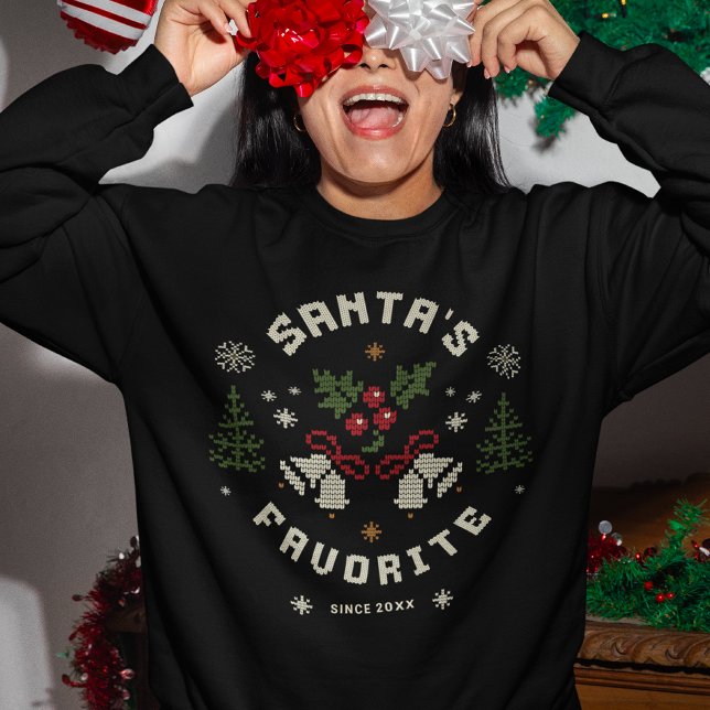 Moletom Personalized “Santa’s Favorite” Faux Knit (Criador carregado)