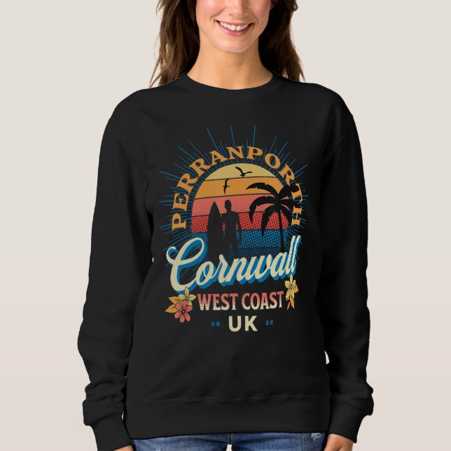 Moletom Pertranporth De Surfe, Cornwall Uk Retro Distinto (Frente)