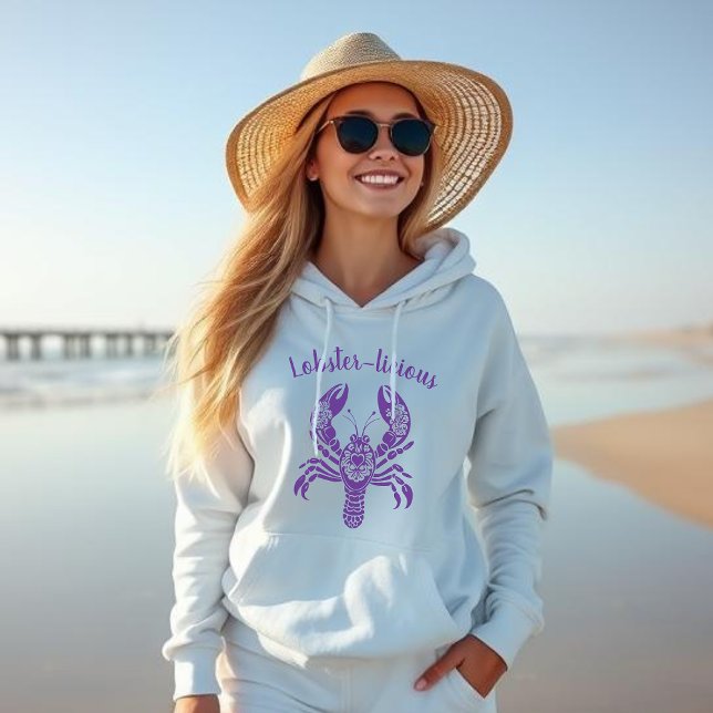 Moletom Pescador de lagosta Core-Havaí-Tropical- (Lobster-Fisherman Core-Hawaiian-Tropical-Funny Summer Beach hoodie-purple)