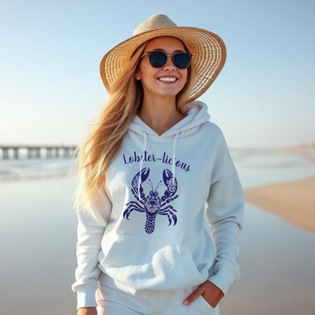 Moletom Pescador de lagosta Core-Havaí-Tropical- (Lobster-Fisherman Core-Hawaiian-Tropical-Funny Summer Beach hoodie-dark blue)