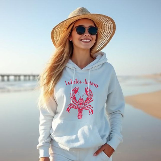 Moletom Pescador de lagosta Core-Havaí-Tropical- (Lobster-Fisherman Core-Hawaiian-Tropical-Funny Summer Beach hoodie-cherry red)