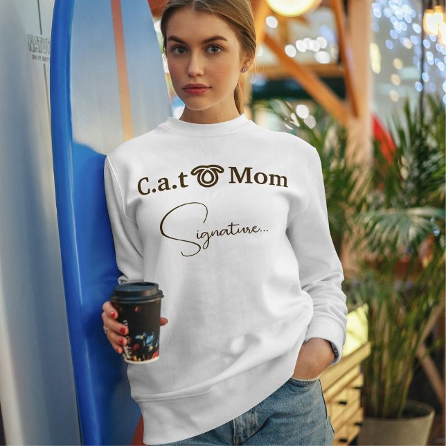 Moletom Pet Lover Brown Funny Script Cat Mom Custom White (Criador carregado)