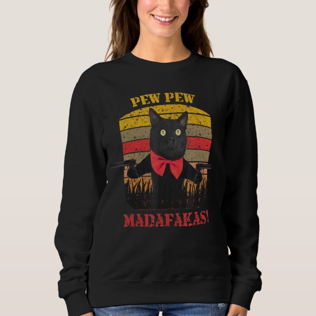 Moletom Pew Pew Cat Madafakas Vintage Black Cat (Frente)