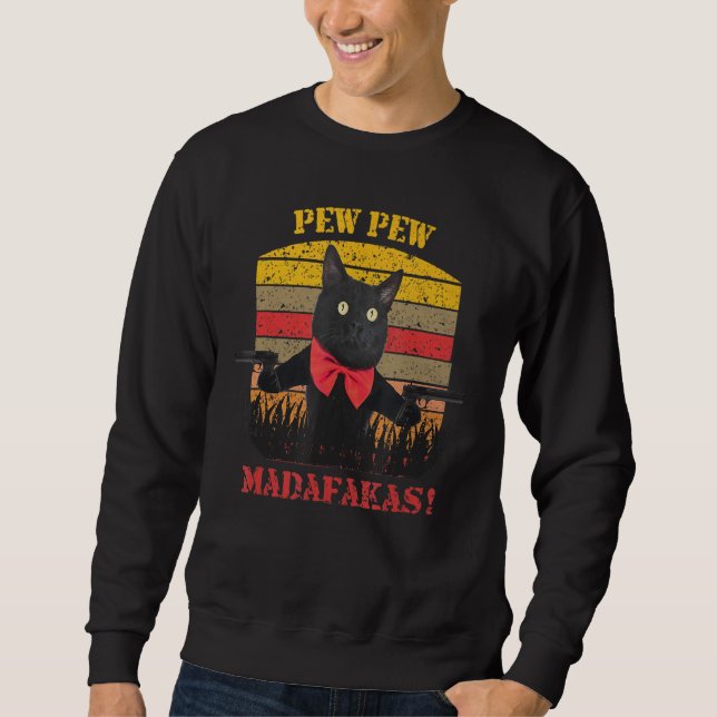 Moletom Pew Pew Cat Madafakas Vintage Black Cat (Frente)
