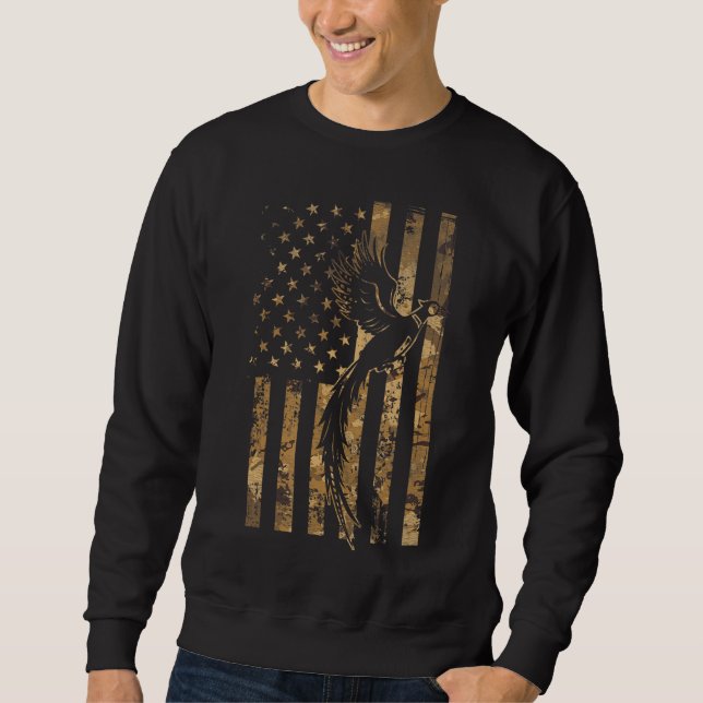 Moletom Pheasant Bird Hunter American Flag Camouflage Phea (Frente)