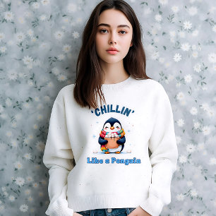 Moletom Pinguim Cartunista, Chillin Como um Pinguim de inv
