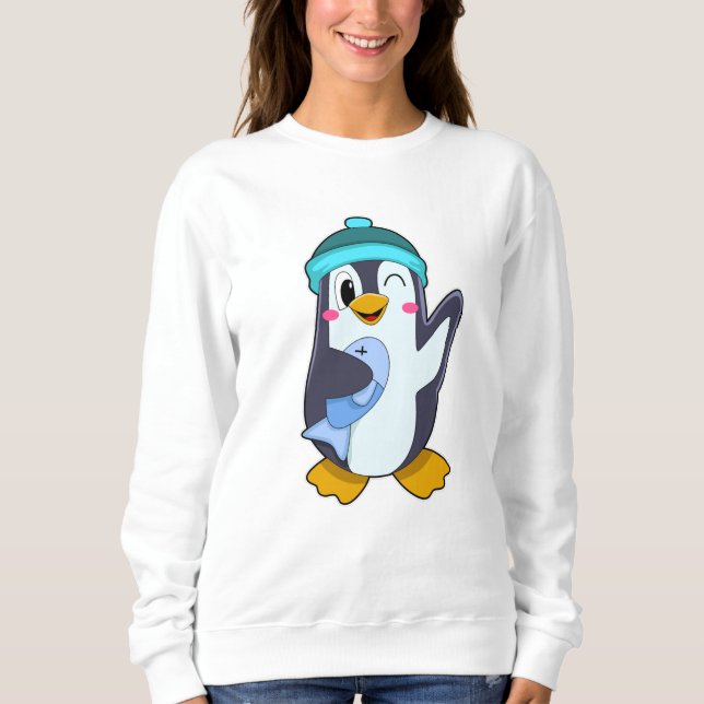 Moletom Pinguim com Peixe e Chapéu (Frente)
