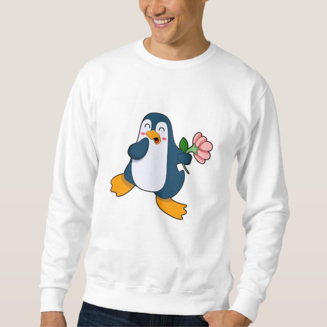 Moletom Pinguim com rosa Flower (Frente)
