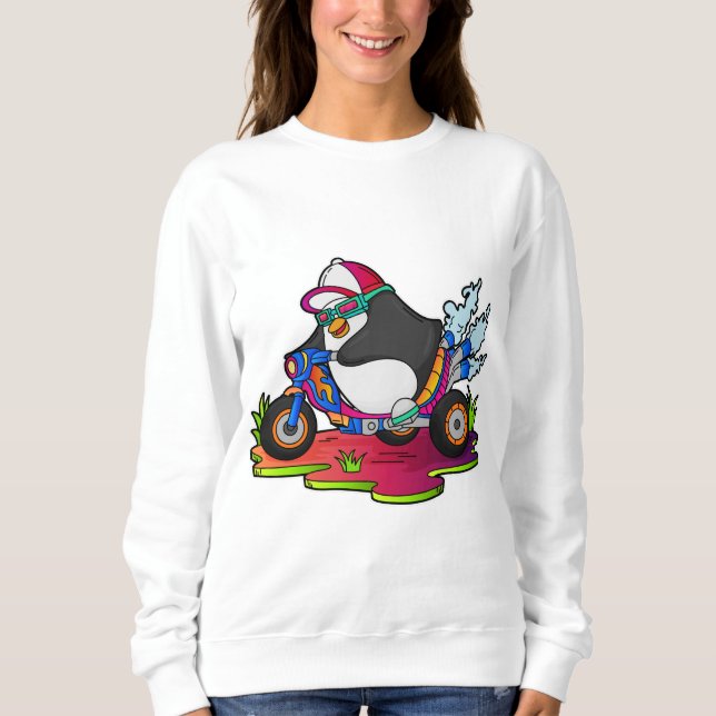 Moletom Pinguim como Biker com motocicleta (Frente)