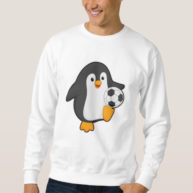 Moletom Pinguim como jogador de futebol com bola de futebo (Frente)