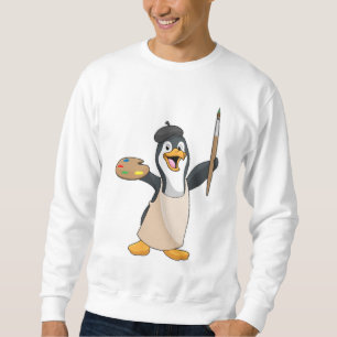 Moletom Pinguim como Pincel com Pincel de Tinta e Cor