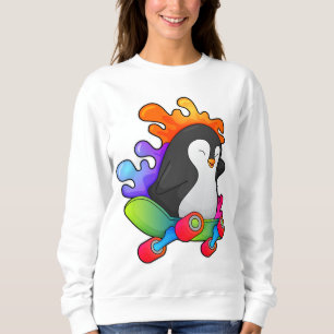 Moletom Pinguim como skater com skate