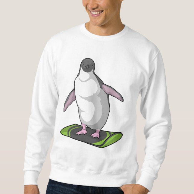 Moletom Pinguim como Snowboarder com Snowboard (Frente)
