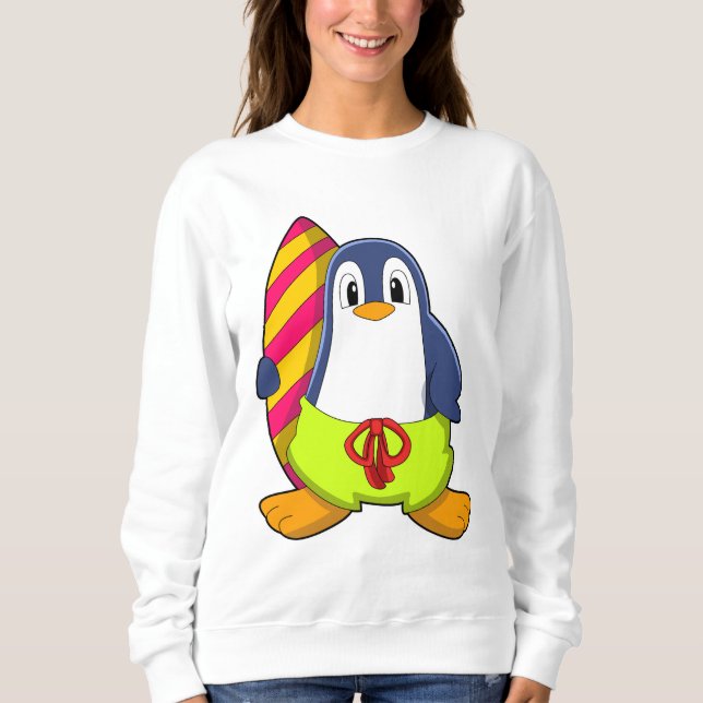Moletom Pinguim como Surfer com Surfboard (Frente)